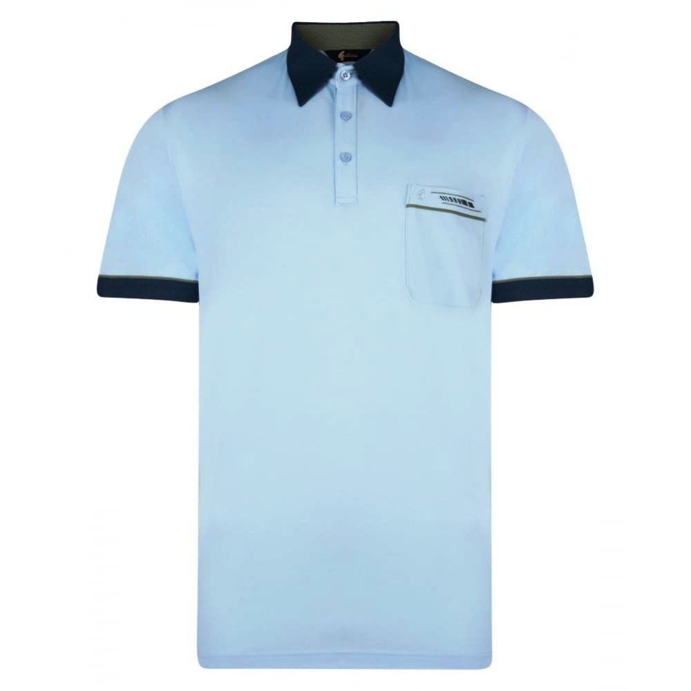 Gabicci Mens Classic Jersey Polo Shirt Contrasting Collar & Cuffs (G00X62), Sky - X-Large