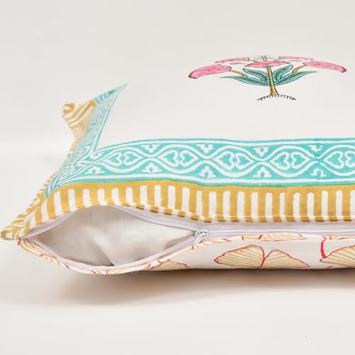 Image of BLOCKS OF INDIA Hand Block Printed Cotton,300 TC Cushion Cover (16 X 16 Inches) (Cushion 4), Multicolor