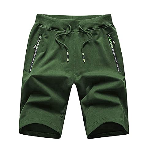 CLOUSPO Short Sport pour Homme avec Poches Zippées Coton(Vert,XL) Cover