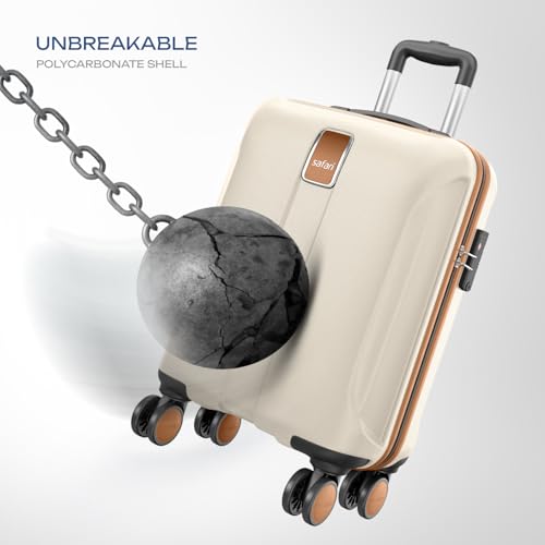 Image of Safari Thorium Royale 8 Wheels 55cm Cabin Trolley Bag Hard Case Carry-on Polycarbonate Luggage, TSA Lock, Wet Pouch Organized Interior, Suitcase for Travel, Trolley Bags for Travel, Vanilla Tan