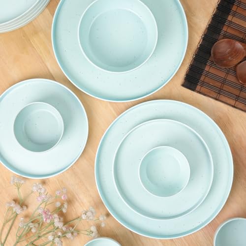 Image of MARKET 99 Minto Blue Matte Sparkle Melamine Dinner Set 12 Pcs | 4 Full Plates, 4 Quarter Plates & 4 Soup Bowls | Premium Round Dinnerware Tableware Set for Kitchen, Home Dining & Family Serving