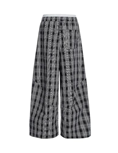 Aelfric Eden Plaid Baggy Sweatpants Women Double Waist Streetwear Y2K Unisex Casual Wide Leg Elastic Waist Trousers Pants2