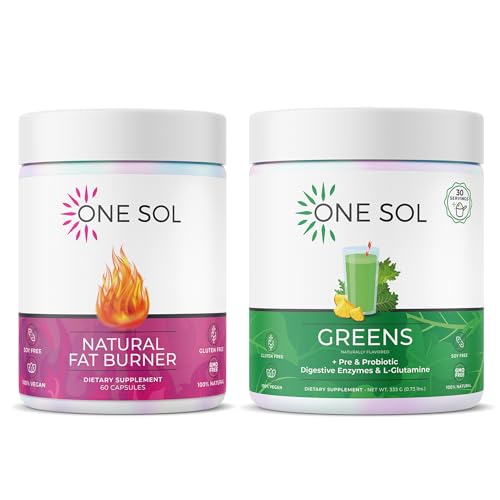 One Sol Fat Burner & Greens Bundle: Natural Metabolism, Energy & Gut Health Support with Superfoods, Probiotics & All-Natural Ingredients (Fat Burner + Super Greens)