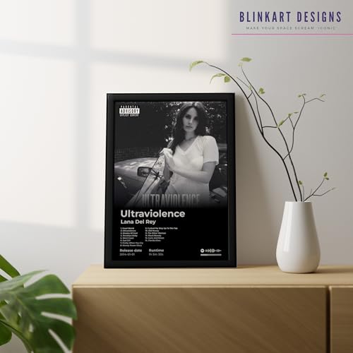 Image of BLINKART LanaDelRay - Ultraviolence Wall Photo Frames | Wall Art for Bedroom, Living Room, Studio or Office | Album Cover Print with Spotify Song Link QR Code | Gift for Fans - 8x12 In