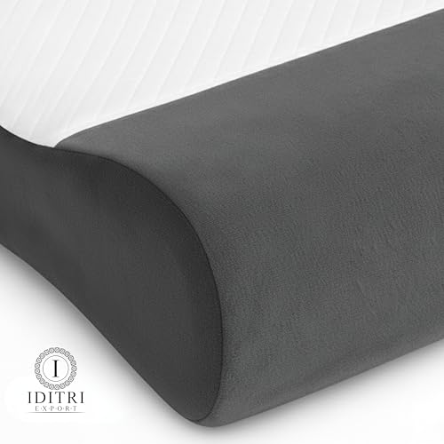 Image of Cervical Memory Foam Pillow Set of 2 with Inner Cover, Dual 9 cm 12 cm Heights for Neck Support, Breathable Jacquard Velvet Case, Grey, 60 x 35 cm