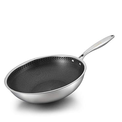 316 Edelstahl Unbeschichtet Antihaft-Pfanne, Wabenmuster Aus Rostfreiem Gusseisen Wok Imitat Handgeschmiedeten Wok, Haushalt Wok,