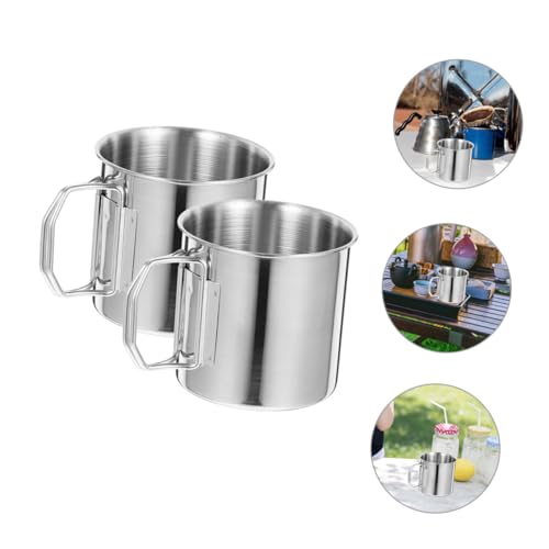 Tasse de camping pliante métal de 2 pièces, structure compacte et ultralégère