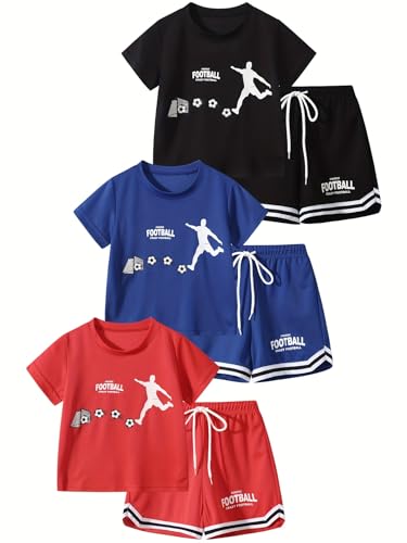 Image of Boys' Shorts Set 6 Pieces Short Sleeve Tee T-Shirt and Shorts Set Boys Outfits Clothing Set 4-12Y
