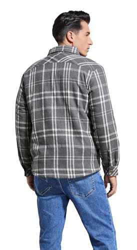 Image of Men's Sherpa Cotton Flannel Shirt Jacket Plaid Button Coat Pocket