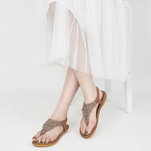 Image of HARENCE Flat Sandals for Women Dressy: Comfort Thong T-Strap Walking Shoes 2026 with Elastic Ankle Strap for Summer Casual Vacation