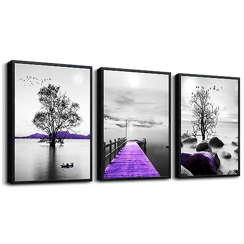 DZRWUBHS Wall Art, 3pcs 12x16in Black Framed Canvas, Modern Bathroom Wall Decor Painting, Abstract Wall Art for Living Room, Bedroom, Kitchen, Dormitory