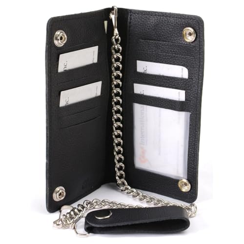 Image of Milwaukee Leather MLW7889 Men's 7.5 inch Black Premium Leather Soft Biker Wallet - Bi-Fold Anti-Theft Stainless Steel Chain