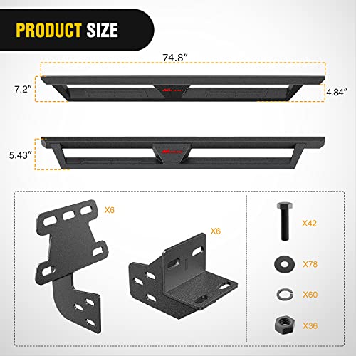 Image of Nilight Running Boards for 2019 2020 2021 2022 2023 2024 2025 2026 Ram 1500 Quad Cab /Extended Cab New Body Style Dual-Stage Textured Black Powder Coated Slip-Proof Side Step Nerf Bars