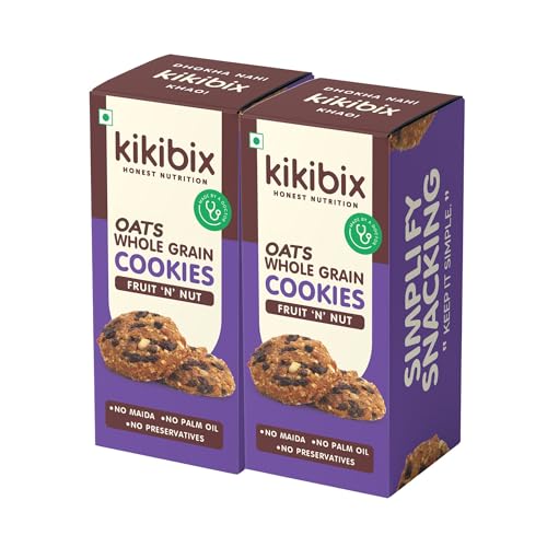 Kikibix Fruits & Nut Cookie Pack, High Fiber Dry Fruit Biscuits With Cashew, Nuts & dates, Healthy & Tasty Nutty Fruits Jaggery Cookies, Digestive Oats Gur Biscuit With No Maida & No Palm Oil, 260 gm