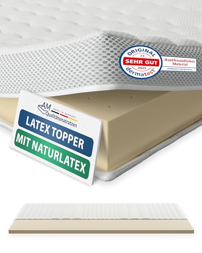 AM Qualitätsmatratzen Premium Latex Topper 180x200cm RG65 - Made in Germany - Atmungsaktiver Naturlatex Topper 180x200-6cm - Matratzenauflage 180x200 mit Lyocell Bezug und Anti-Rutsch Funktion