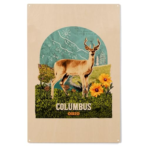 Lantern Press 10x15 Inch Wood Sign, Ready to Hang Wall Decor, Columbus, Ohio, Retro Collage...