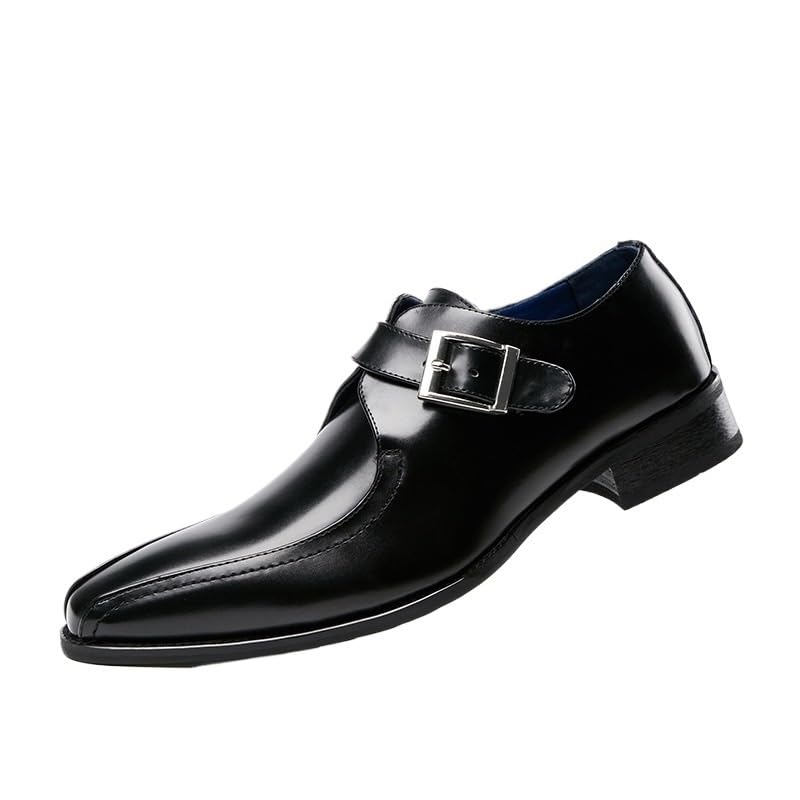 Men's Business Formal Wear Buckle Gentleman Single Shoes Rubber Sole Non-Slip Wear-Resistant Gradient Design Low-top Pedal Suitable