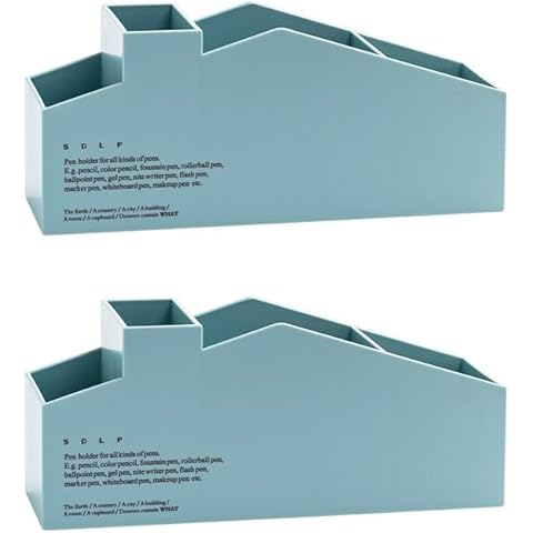 NW 1776 Minimalist Multi-Grid Cosmetic Jewelry Storage Box and Desktop Organizer Set of 2 Functional Desk Organizer for Stationery Includes Pen Holder Desktop Organizers (blue) Cover