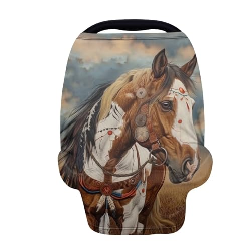 Image of Youngerbaby Horse Baby Nursing Cover for Breastfeeding Stretchy Breastfeeding Cover Lightweight Baby Shower Present Breast Feeding Cover Ultra Soft Breathable Carseat Cover