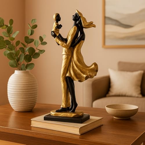 Image of Xtore Lavish Golden Black Resin Couple Statue with Child for Home Decor (Pack of 1, Black & Golden)
