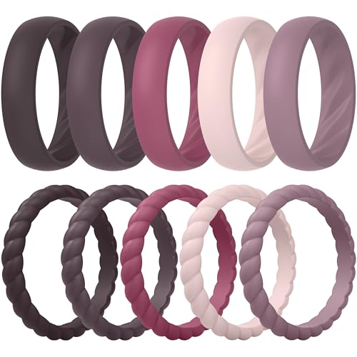 ThunderFit Silicone Rings for Her, Mix Women's Silicone Wedding Rings, 1.8mm Thick Rubber Engagement Rings Swivel & 5.5mm Classic Rings Combo