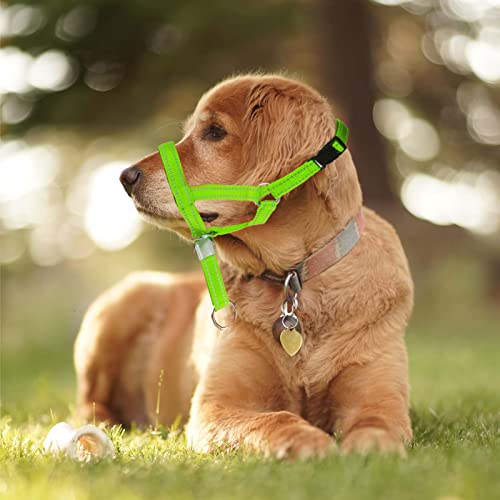 Ohveeca Dog Head Collar With Reflective Strap Adjustable Prevent Pulling Dog Head Halter With Safety Clip Soft Fabric Padded Dog Head Harness For Training Guide(S, Green) #TOP4
