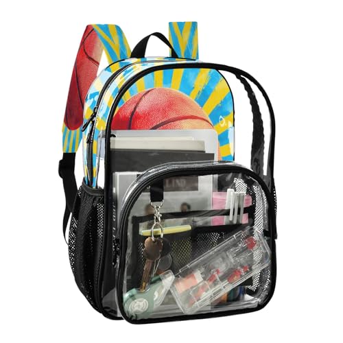 Clear Backpack for School High Contrast Illustration Basketball Art Is Bright Transparent Bookbag for Girls See Through PVC Boy Backpacks2