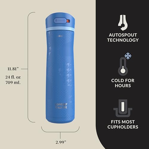 Image of Contigo x Ally Love Ashland Chill 2.0, Stainless Steel, Spill Proof Water Bottle with AutoPop Easy Lean Lid, BPA Free, 24oz, Stellar Jay