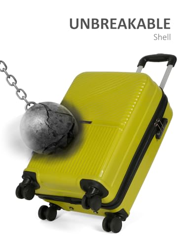 Image of Teakwood Small Size 8 Wheels Trolley Bag, Hard Cabin with Zipper Closure, Adjustable Push Button & Cross Side Strap, Number Lock System 360 Degree (Small, Lime Green)