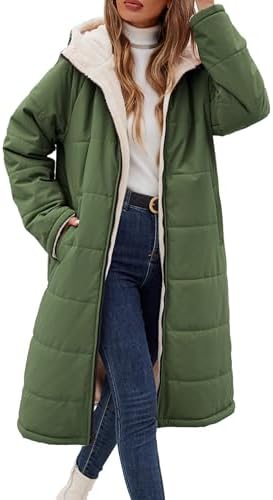 Vancavoo Wintermantel Damen Lang Gefütterte Winterparka Steppmantel | Winterjacke Wendejacke mit Fleece, fester Kapuze, durchgehendem Reißverschluss und Taschen