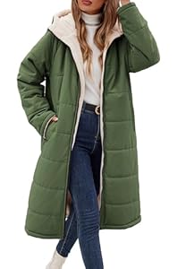 Vancavoo Wintermantel Damen Lang Winterjacke Warm Gefüttert Winterparka Winter Jacke Mantel Parka Steppmantel Daunenmantel mit Kapuze, Armee Grün, L