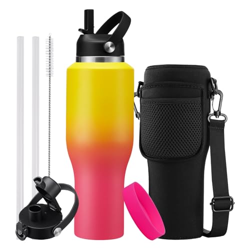 Image of 40 oz Insulated Water Bottle - Cold 48H & Hot 24H, Leak-Proof Metal Tumbler with Carrier Bag, Protective Boot, BPA Free Vacuum Hydro Travel Thermal Cup Flask for Women Mom Girfriend Gift