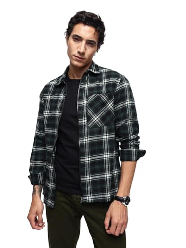Image of Dennis Lingo Men's Flannel Checks Spread Collar Relaxed Fit Casual Shirt
