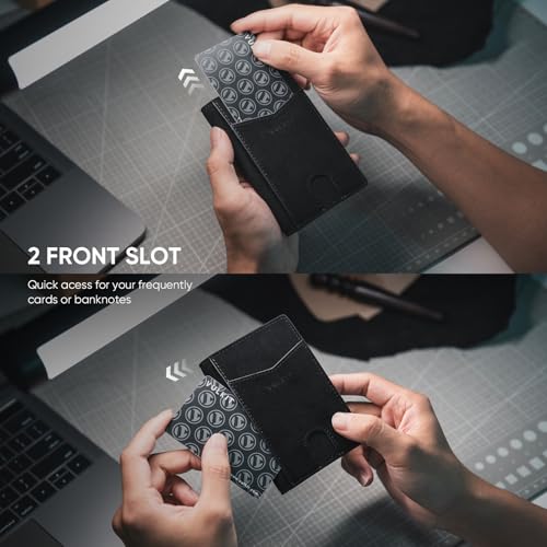 VULKIT Bifold Front Pocket Slim Wallet RFID Blocking Minimalist Thin Leather Credit Card Holder Wallet for Men and Women Alcantara Black3