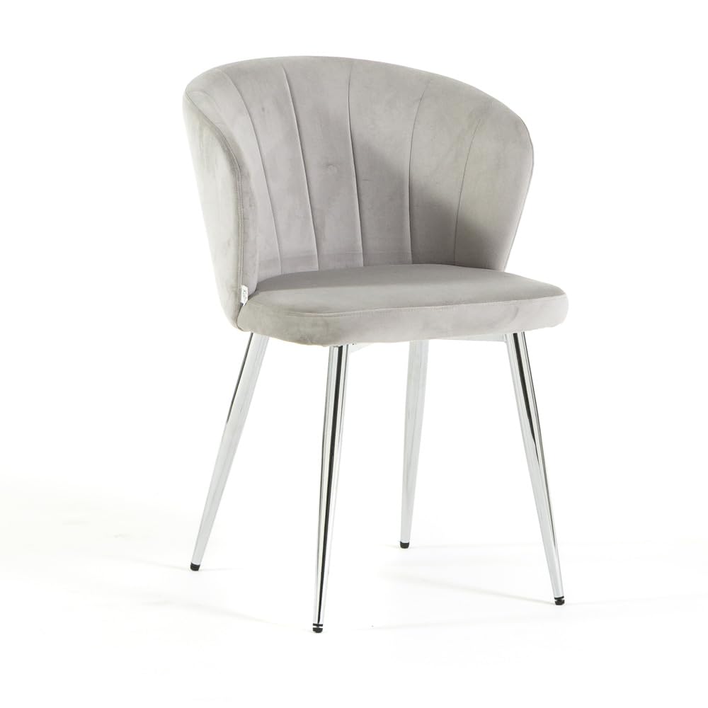 SIEDITI FUORI E DENTRO Set di 2 sedie/poltroncine imbottite in velluto per cucina o sala da pranzo con gambe in metallo, sedie da pranzo moderne - Clarissa (Gambe Argento, Velluto Grigio Chiaro)