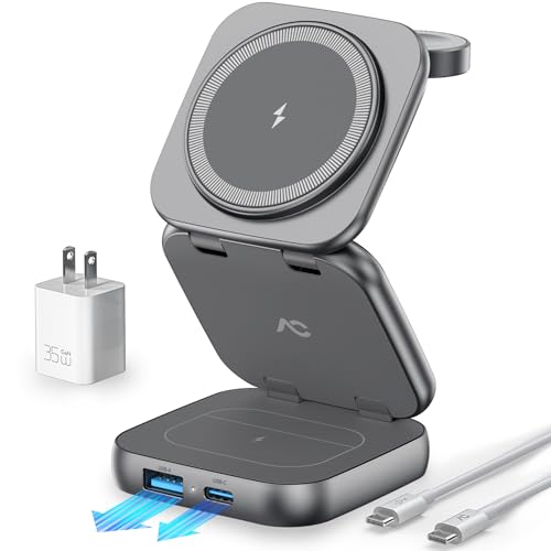 Image of 5-in-1 Wireless Charger for MagSafe, AC ISLAND Portable Travel Charging Station, 35W Max Qi2 Fast Foldable Magnetic Stand, Evolved for iPhone 17-12 Series, Apple Watch, AirPods (with 35W Adapter)