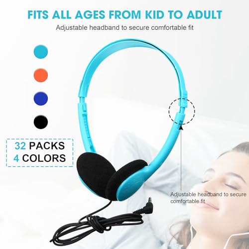 Image of Konohan 30 Pack Headphones Bulk Headphone for School Classroom Student Wired Headphones Adjustable with 3.5 mm Jack for Adults (Sky Blue)