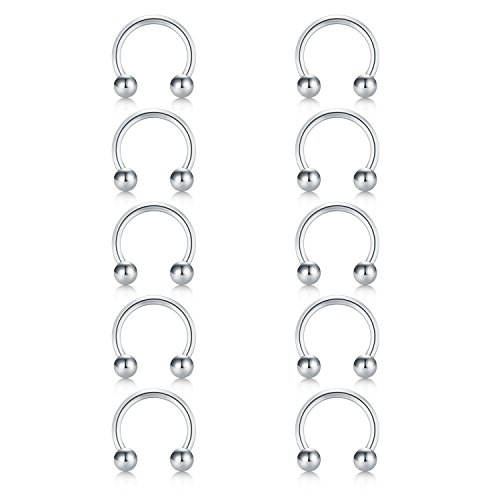 Briana Williams 8mm/10mm CBR Ferro di Cavallo Circolare Anelli 316L Acciaio Chirurgico per Labbro Sopracciglia Lingua Capezzolo Helix Trago Cartilagine Septum Piercing Gioielli 3mm Palline