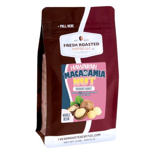 Fresh Roasted Coffee, Hawaiian Macadamia Nut Flavored Whole Bean Coffee, Medium Roast, Kosher, 12 oz