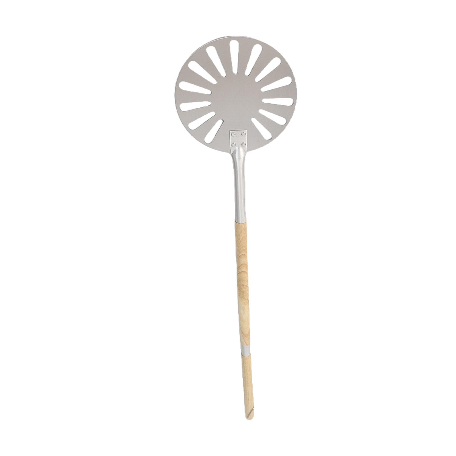 Fabater Pala Giratoria para Pizza de Acero Inoxidable de 9 Pulgadas, Pala Giratoria para Pizza de Metal Perforado con 2 Mangos Largos de Madera, Espátula para Liviana para Horno, Agarre Aislado