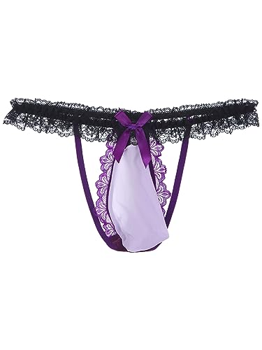 Hularka Men's Sissy Pouch Panties Lingerie Floral Lace Bowknot T-Back Briefs Underwear Tangas3