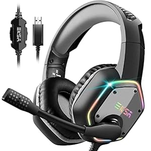 EKSA E1000 USB PC Gaming Headset mit Mikrofon, Gamer Headset mit Bass Surround Sound, RGB Beleuchtung, Gaming Kopfhörer mit Mic für PS4/PS5 Konsole/Computer/Laptop