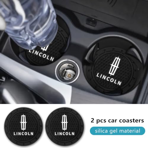 Image of Black Silicone Car Coasters for Lincoln Series Series Non-Slip Car Cup Holder Coasters,Car Interior Accessory for Car Cup Holder 2.75IN 2Pack