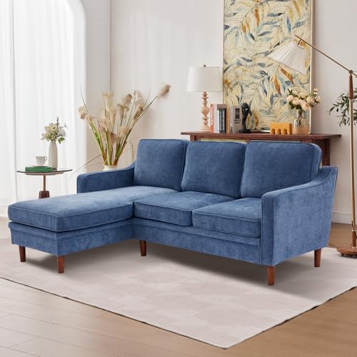 Image of Kingfun 88 inch L-Shape Sofa, Chenille Sectional Couch, Mid Century Modern Couches with Solid Wood Frame for Living Room Bedroom