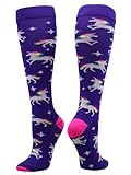 MadSportsStuff Neon Rainbow Unicorn Over The Calf Socks (Purple/Neon Pink, Small)