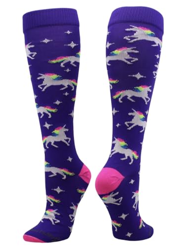 MadSportsStuff Rainbow Unicorn Sports Socks - Purple/Neon Pink - X-Small