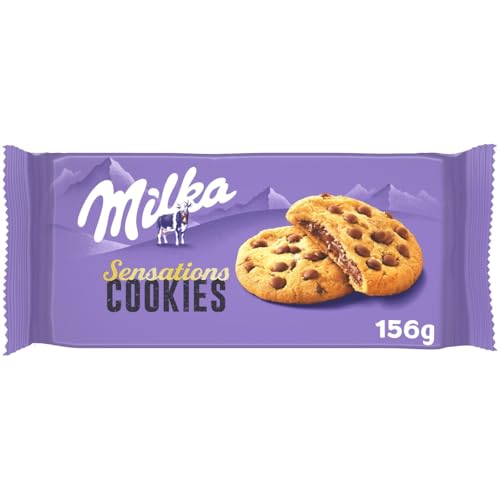Milka Sensations Galleta Cookie con Pepitas de Chocolate con Leche, Relleno de Chocolate con Leche de los Alpes 156g