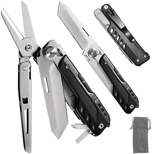 HONZIN Multitool 5 en 1 Cuchillo Multifuncional de Bolsillo, Tijeras Plegables, Cuchillo Geométrico de Acero Inoxidable Desmontable para Camping y Senderismo, con Estuche de Cordón