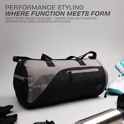 Image of Nivia Fuse Gym Duffle Bag for Men and Women, 25L Lightweight Training and Travel Bag with Shoe Compartment, Quick Access Pockets, and Adjustable Strap, Designed for Athletes, Travel (Black /Grey)