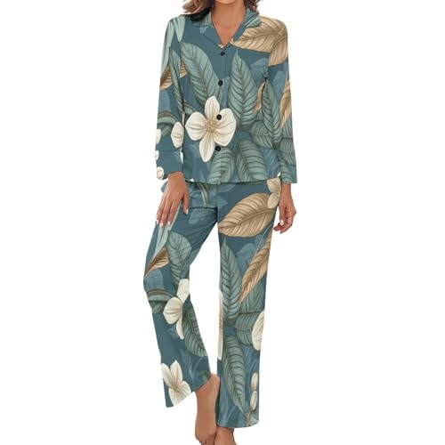 Pyjama grande taille pour femme ensemble de voyage confortable style tropical vintage